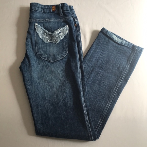 Rare 7FAM Jeans l Sz 28 l Straight Leg Butterfly Back Pockets Jeans - Picture 10 of 14